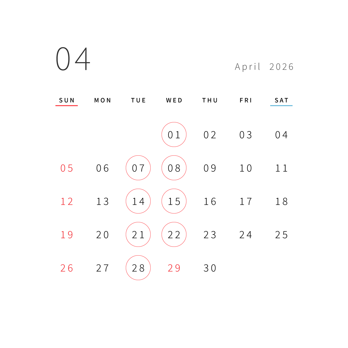 4月 営業日のお知らせ
