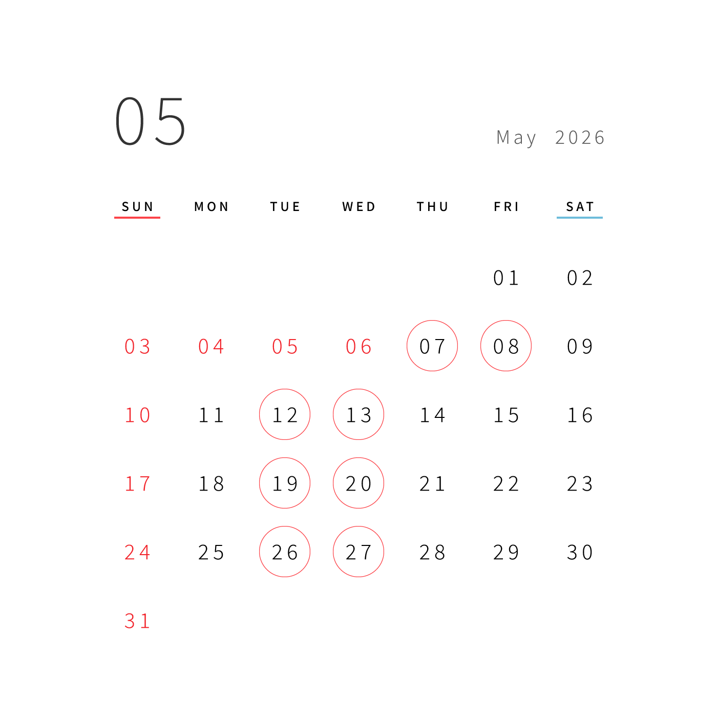 5月 営業日のお知らせ