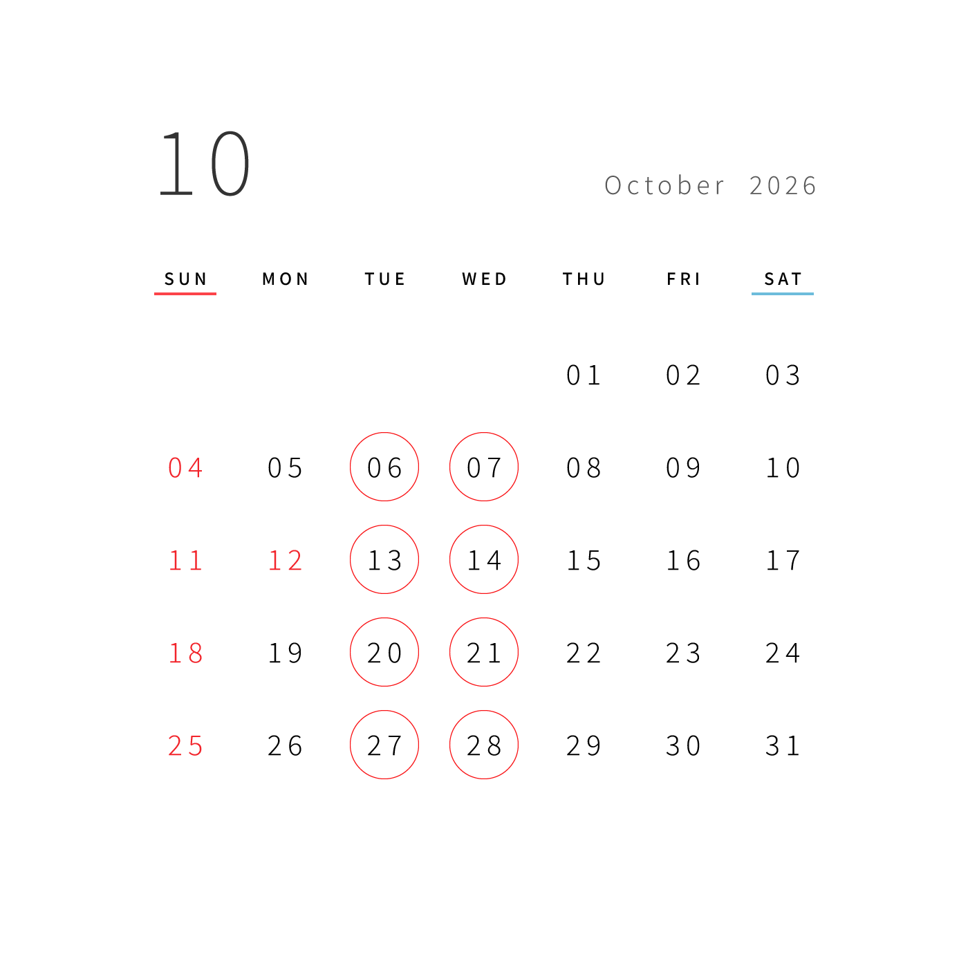 10月 営業日のお知らせ