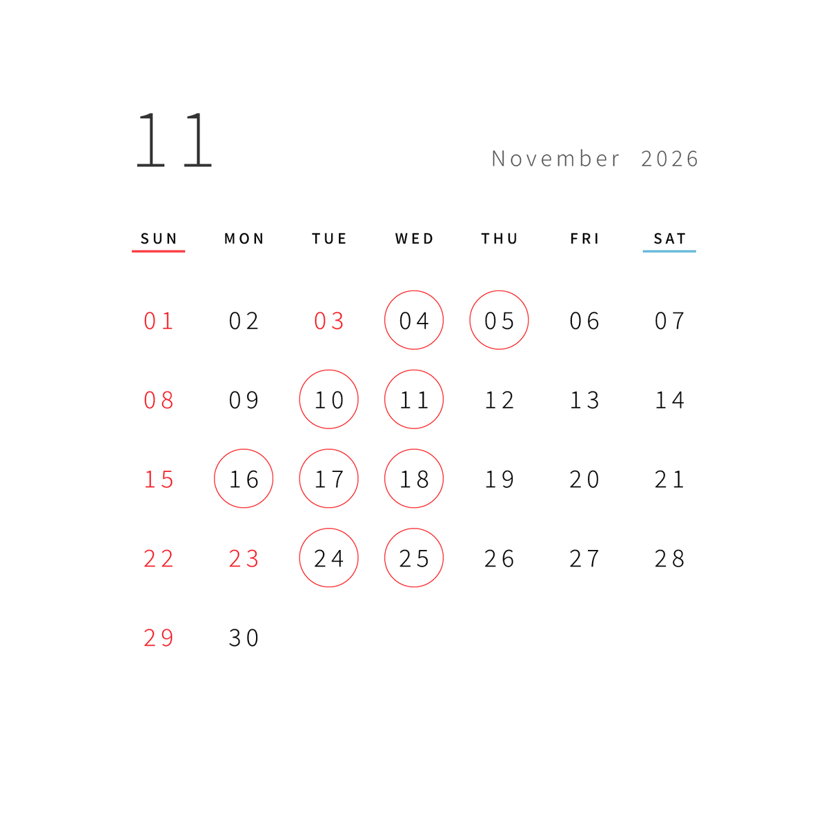 11月 営業日のお知らせ