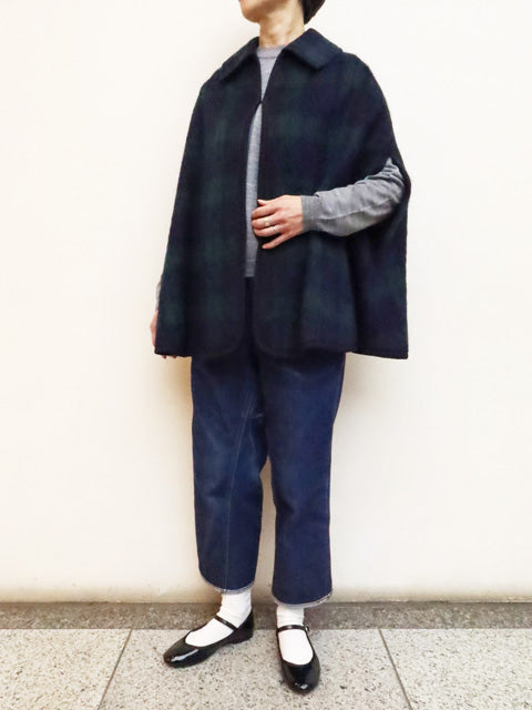 チェックシャギーポンチョ