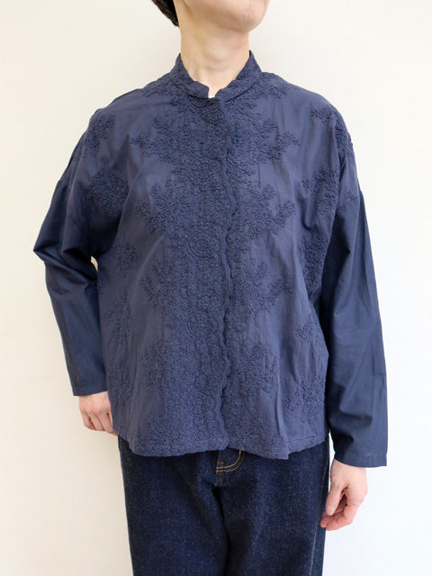 lace stand collar wide shirt