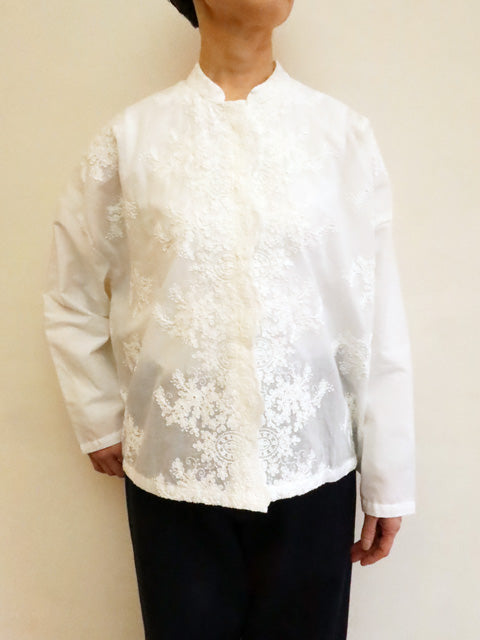 lace stand collar wide shirt