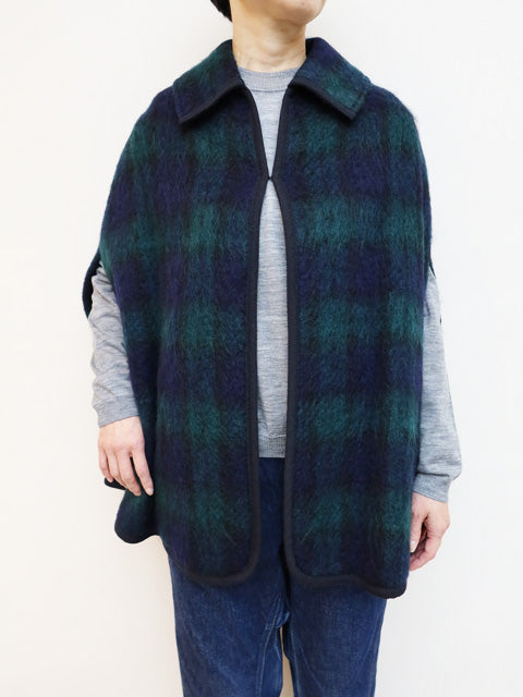 チェックシャギーポンチョ