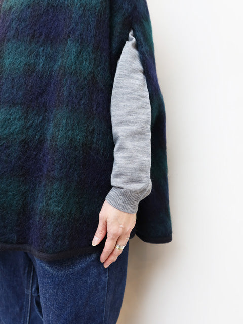 チェックシャギーポンチョ