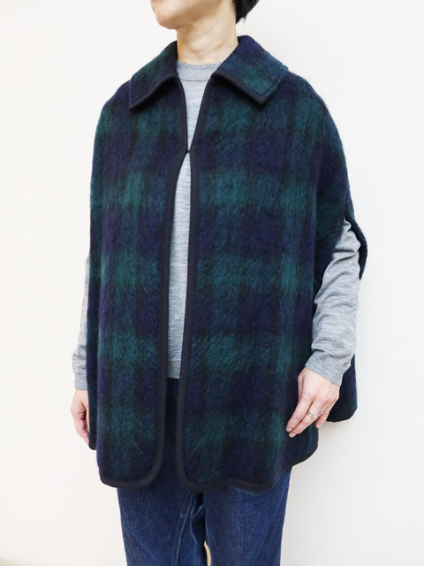 チェックシャギーポンチョ