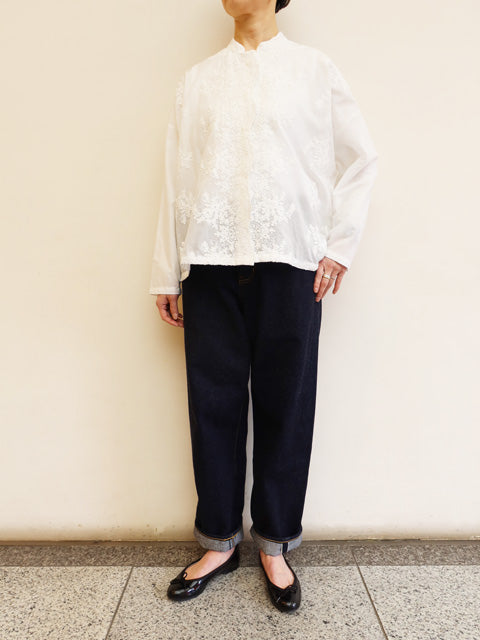 lace stand collar wide shirt