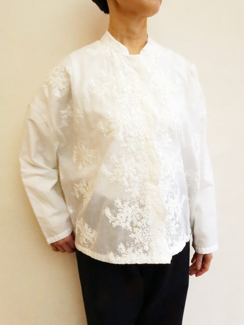 lace stand collar wide shirt