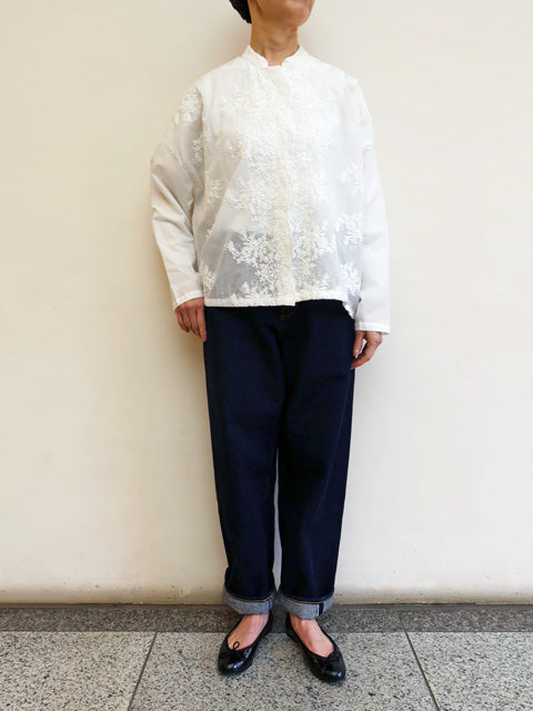 lace stand collar wide shirt
