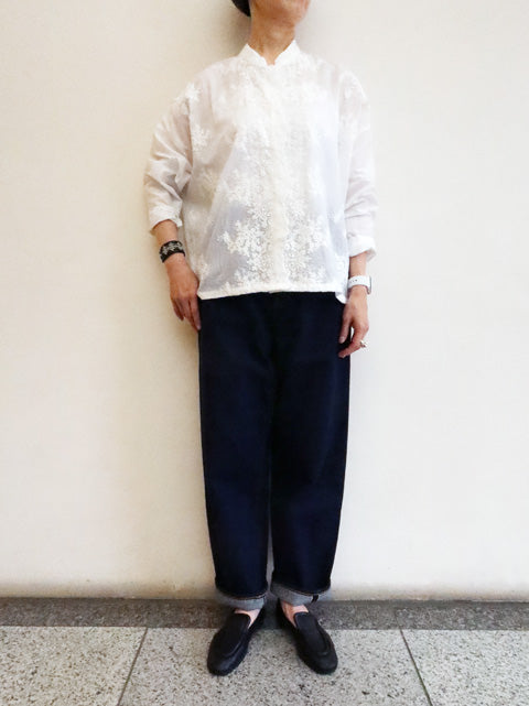 lace stand collar wide shirt