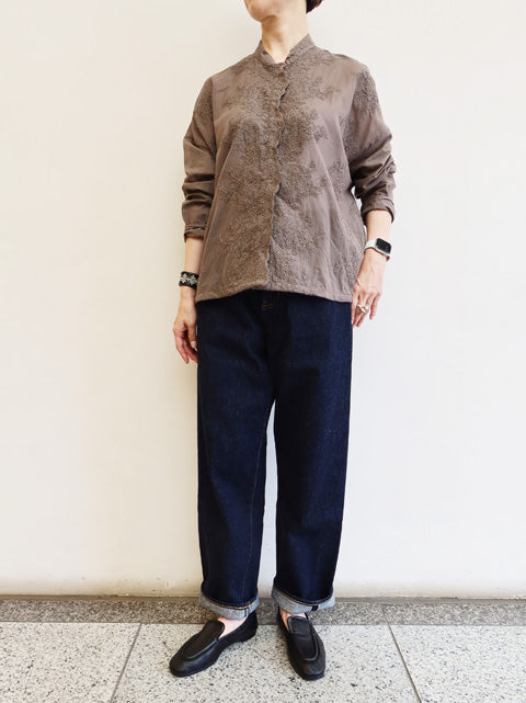 lace stand collar wide shirt