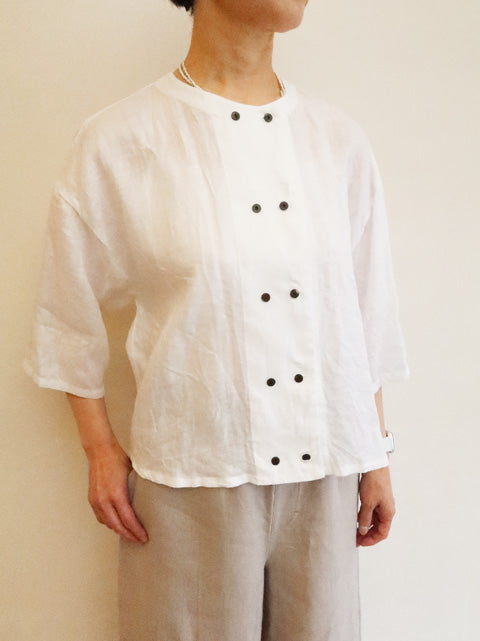 linen double crew neck shirt