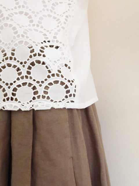 lace combi crew neck shirt