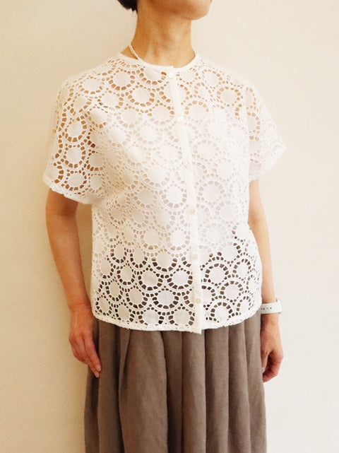 lace combi crew neck shirt