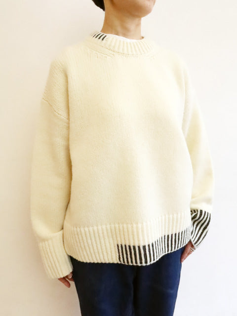 パーシャルストライプ<br>クルーネックプルオーバー