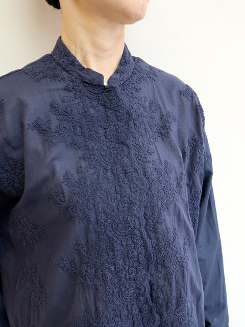 lace stand collar wide shirt