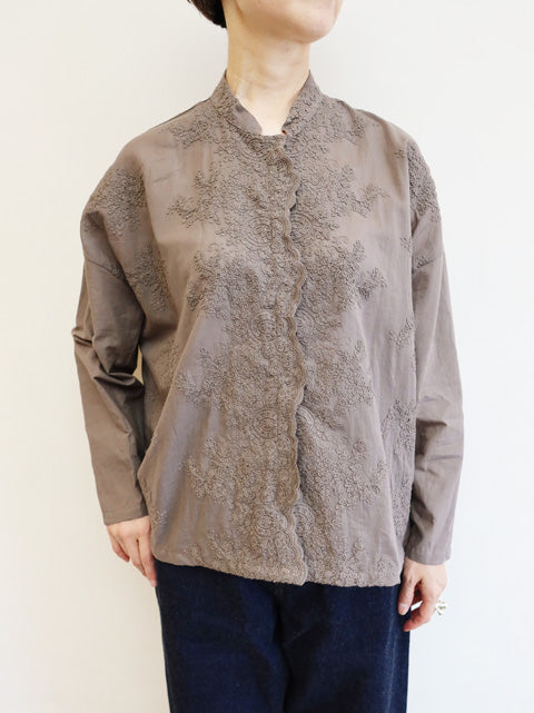 lace stand collar wide shirt