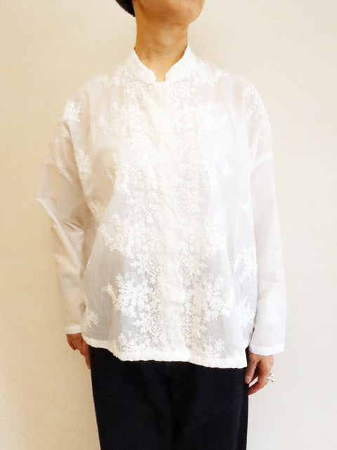 lace stand collar wide shirt
