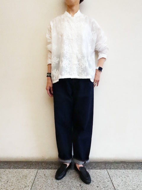 lace stand collar wide shirt
