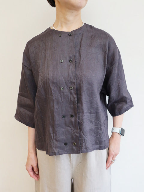 linen double crew neck shirt