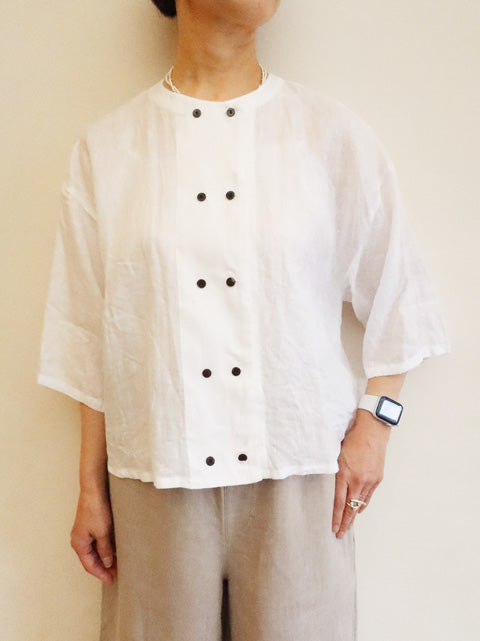 linen double crew neck shirt