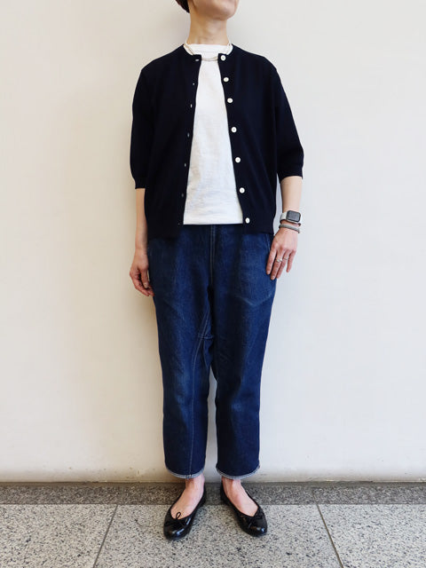 16G天竺 リサイクルポリエステル×コットン<br>6分袖 クルーネックカーディガン