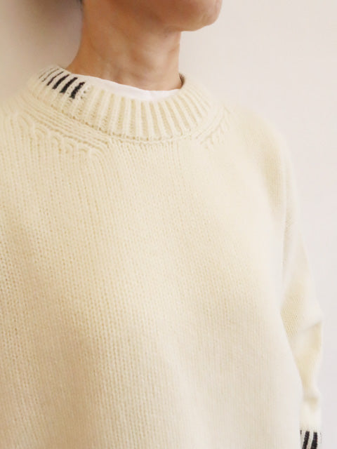 パーシャルストライプ<br>クルーネックプルオーバー