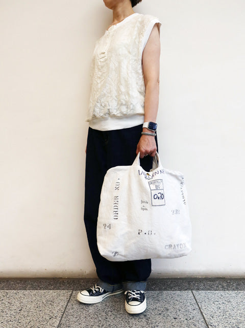 フランス USED シーツ MIX<br>RE-ステンシルトート＆ショルダーBAG