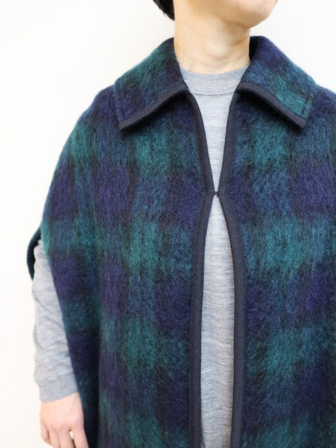 チェックシャギーポンチョ