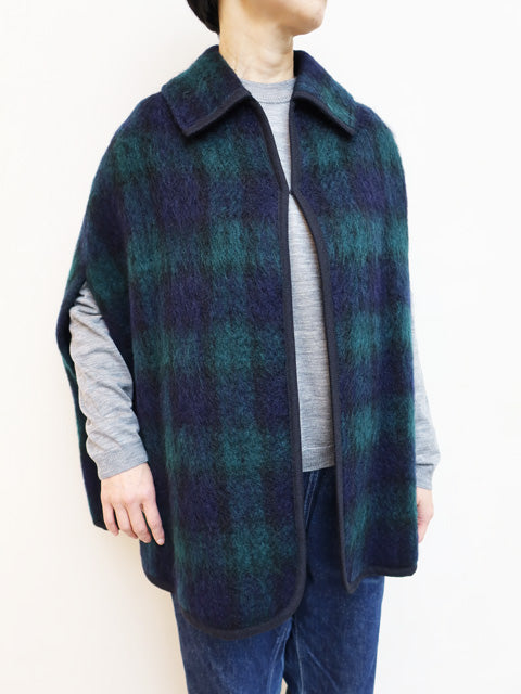 チェックシャギーポンチョ