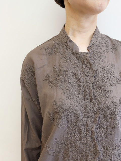 lace stand collar wide shirt