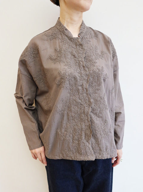 lace stand collar wide shirt