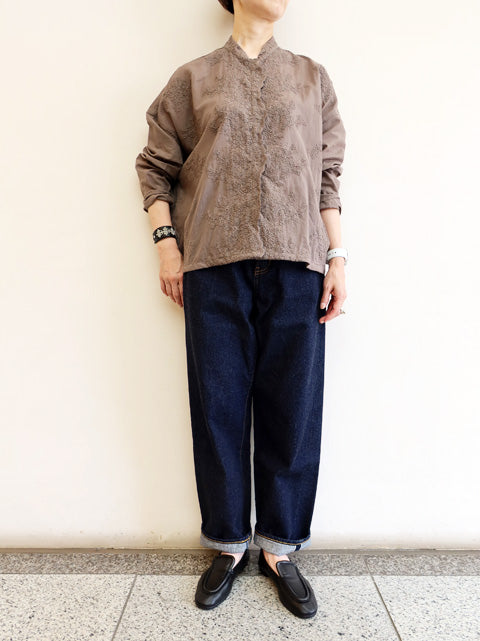 lace stand collar wide shirt