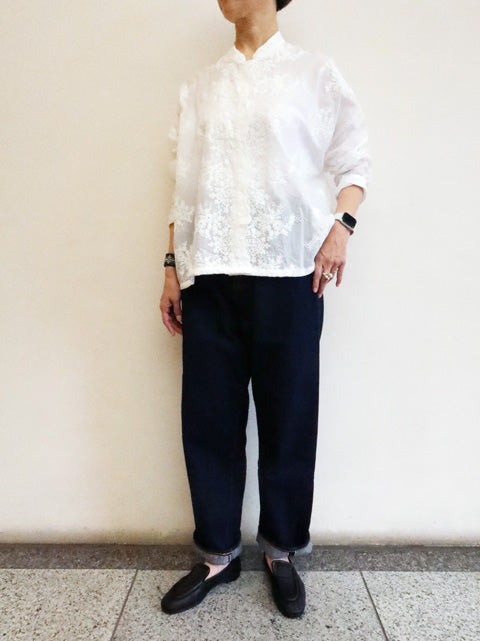 lace stand collar wide shirt
