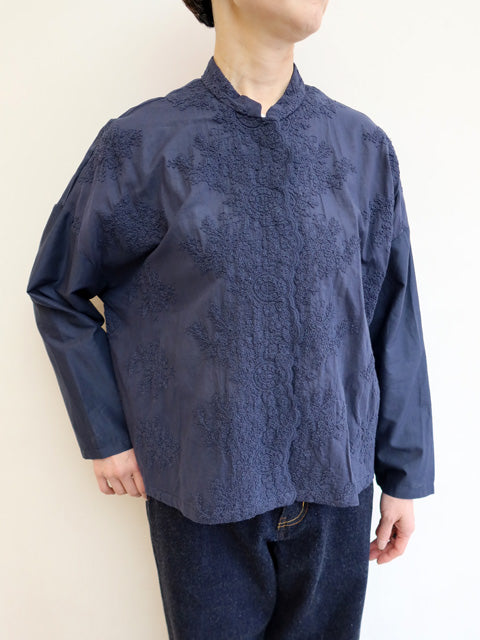 lace stand collar wide shirt