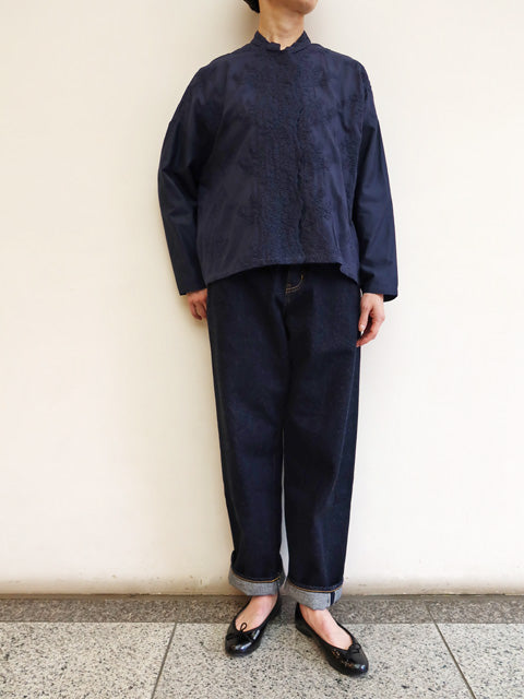 lace stand collar wide shirt