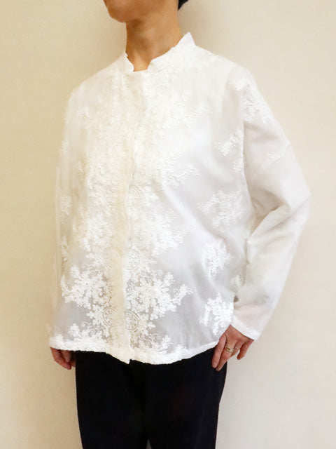 lace stand collar wide shirt