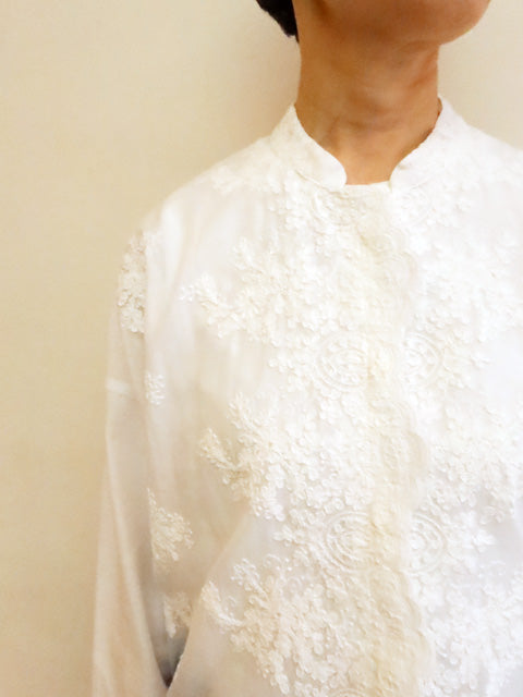 lace stand collar wide shirt