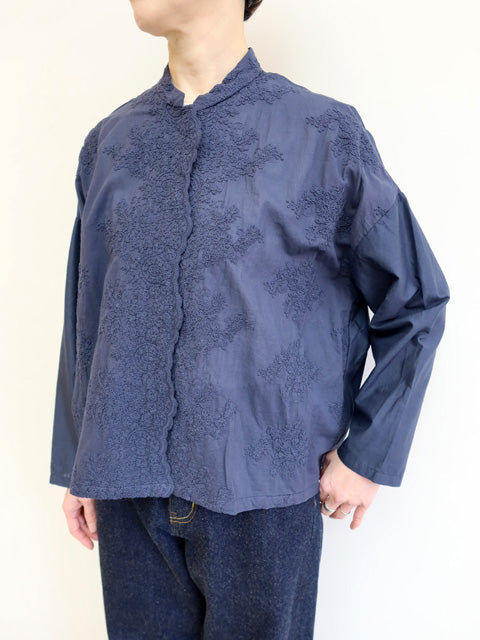 lace stand collar wide shirt