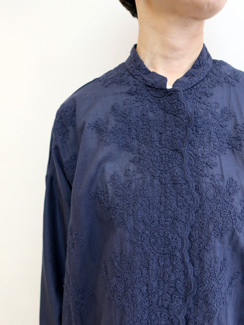 lace stand collar wide shirt