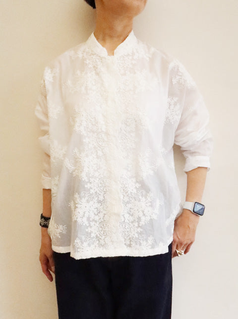 lace stand collar wide shirt