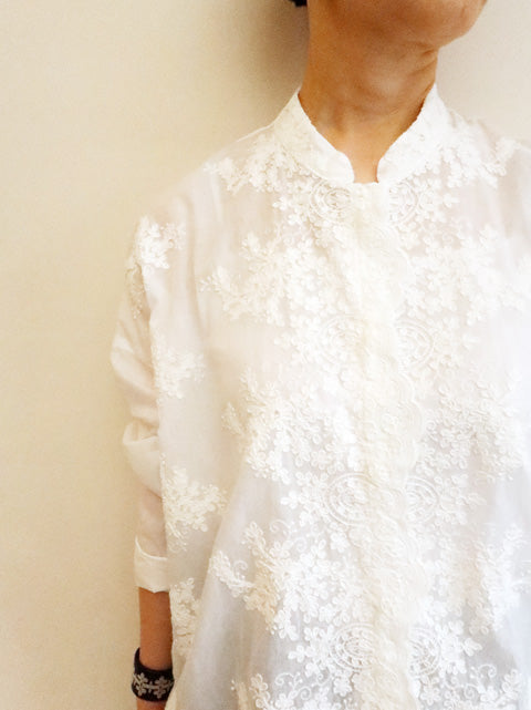 lace stand collar wide shirt