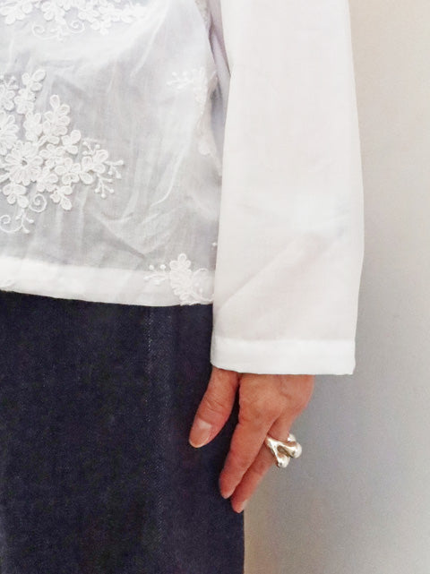 lace stand collar wide shirt