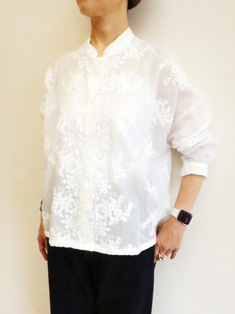 lace stand collar wide shirt