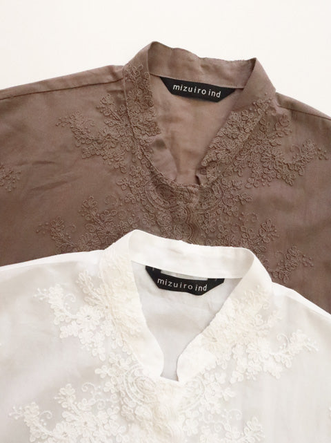 lace stand collar wide shirt
