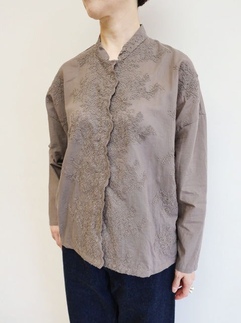 lace stand collar wide shirt