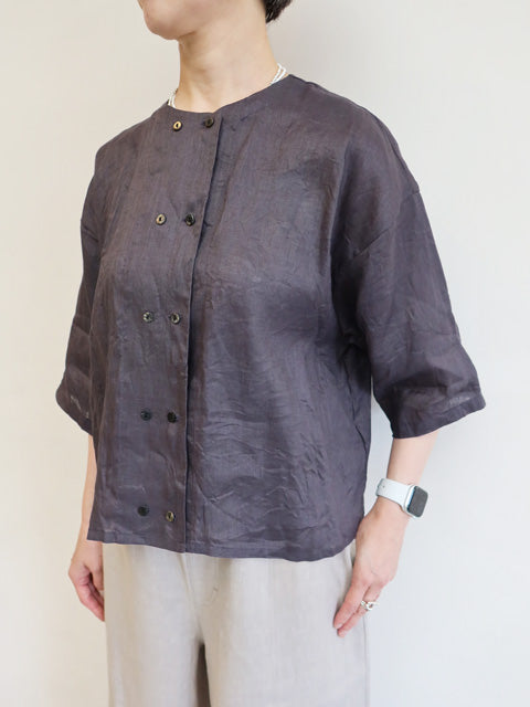 linen double crew neck shirt
