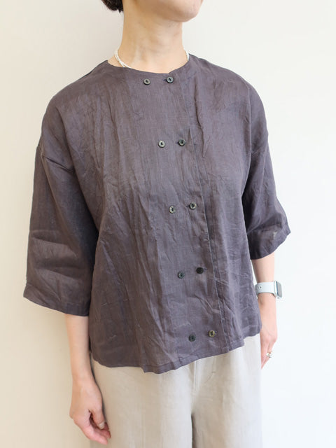 linen double crew neck shirt