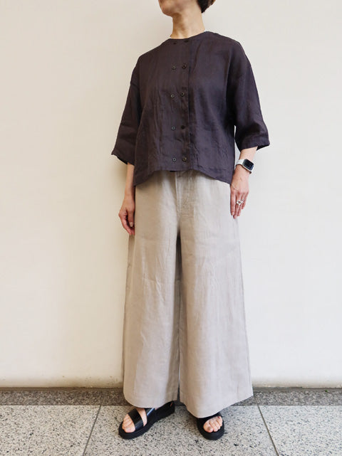 linen double crew neck shirt