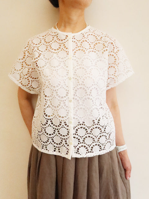 lace combi crew neck shirt